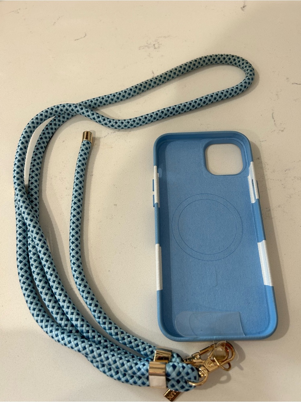 Blue & White Stripe iPhone 14 plus Case with Matching Lanyard - Picture 2 of 2